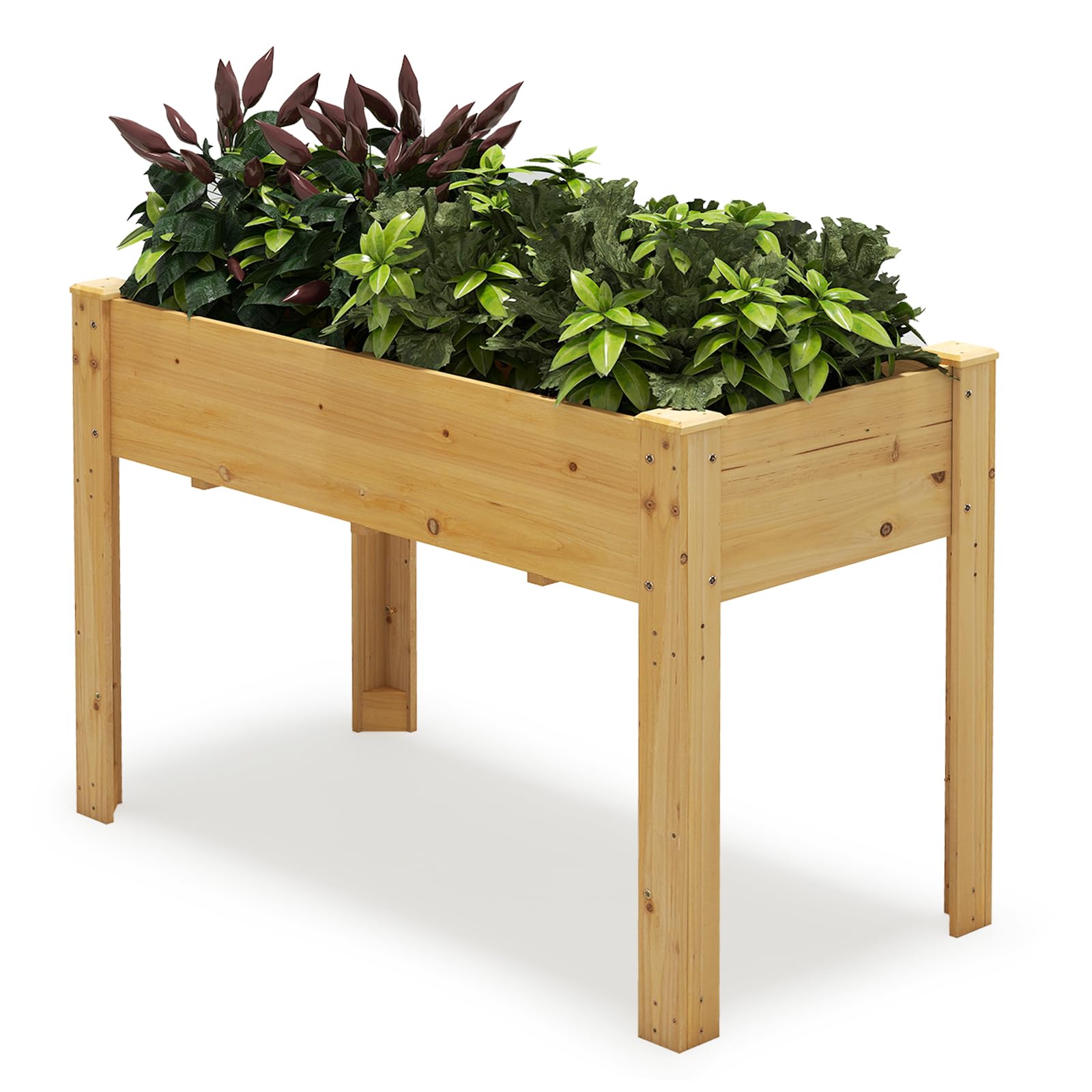 COSTWAY Letto per Orto Rialzato da Esterno in Legno di Abete, Fioriera Rialzata con Fori di Drenaggio, Letto per Piante Urbano da Giardino e Patio, 120 x 60 x 82 cm (Naturale)