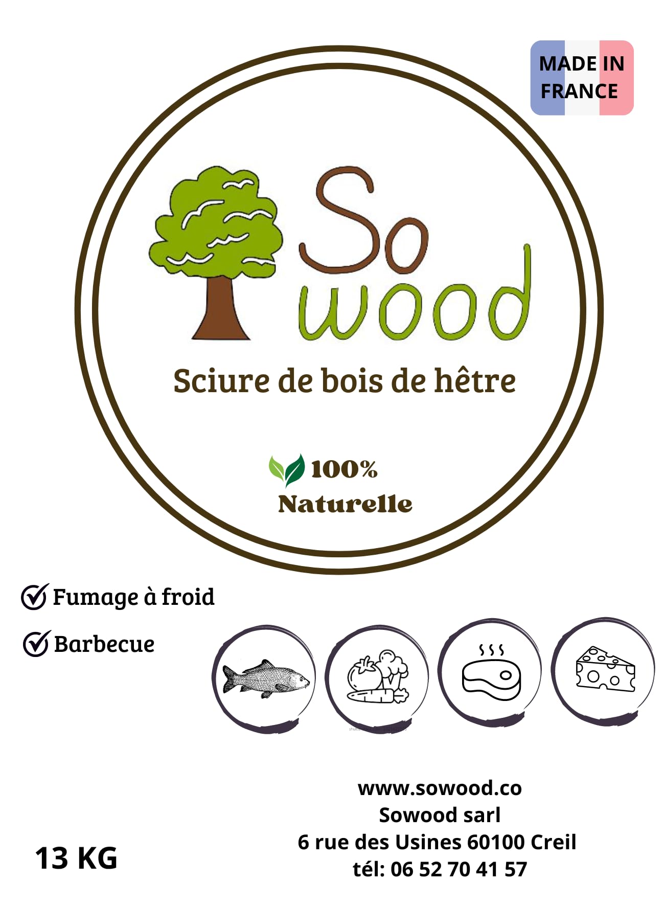 Sciure de Bois de hêtre pour Fumage 13KG Naturel 0.35 à 0.9 mm Tout fumoir