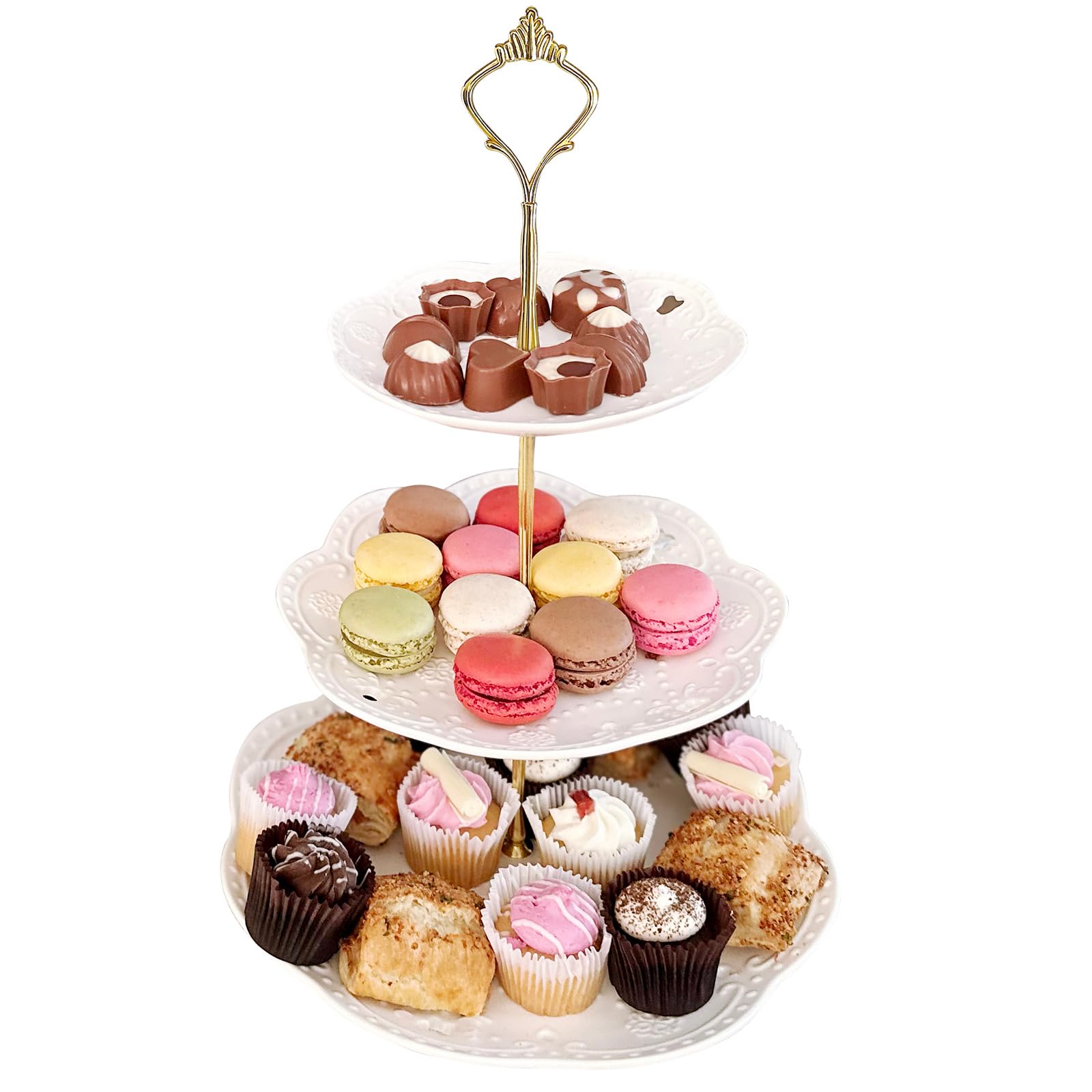 Fiyon White 3 Tier Cake Stand, Elegant Porcelain Cupcake Stand For 24 Cupcakes, Large Dessert Tower & Serving Tray For Afternoon Tea, Wedding, Party, Luxury Pastry Display Holder,