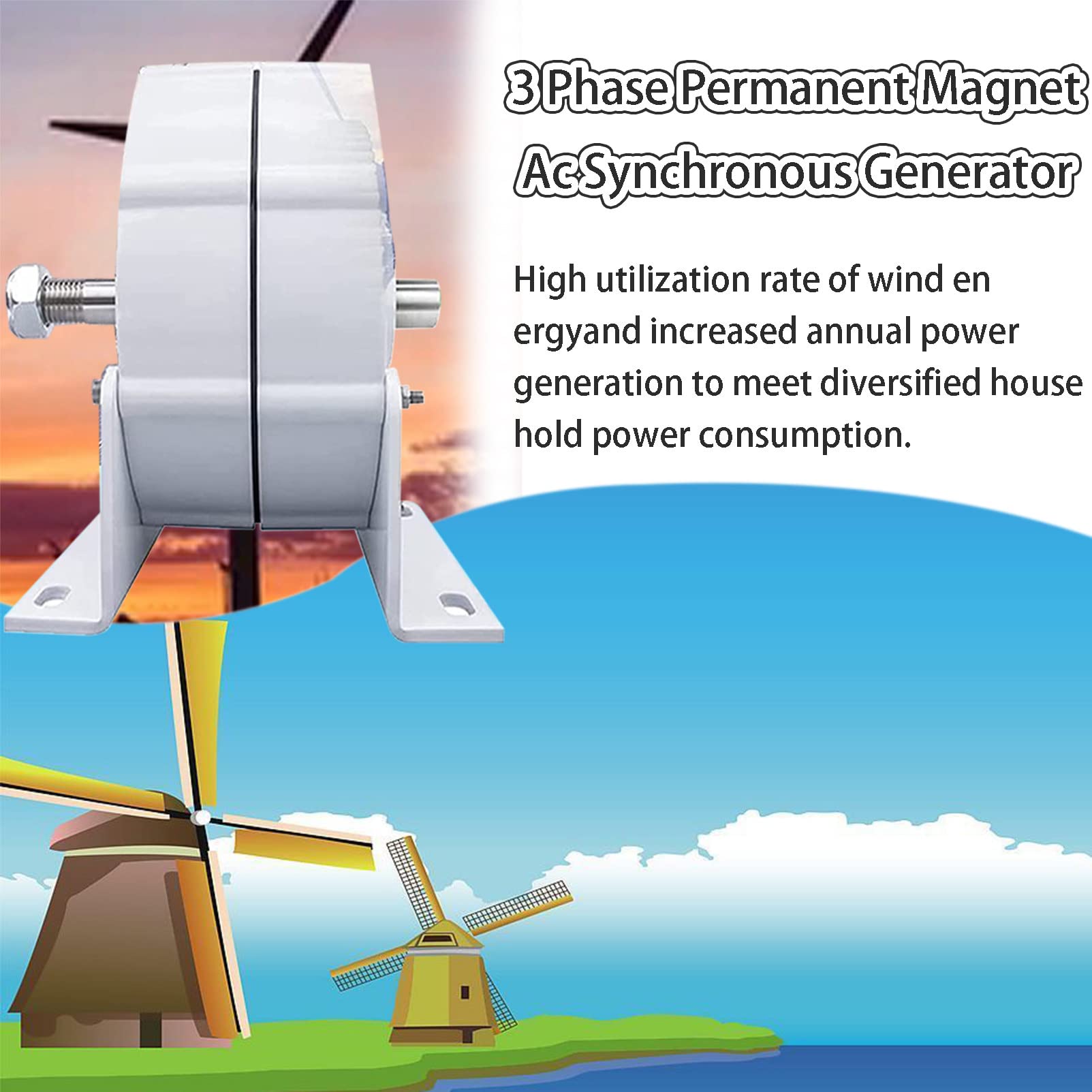 Generator z Magnesami Trwałymi 12V 24V 48V Dynamo 3-fazowy Bezprzekładniowy Generator Elektryczny Darmowa Energia AC Alternator Zastosowanie do Wodnej Turbiny Wiatrowej,48V-800W