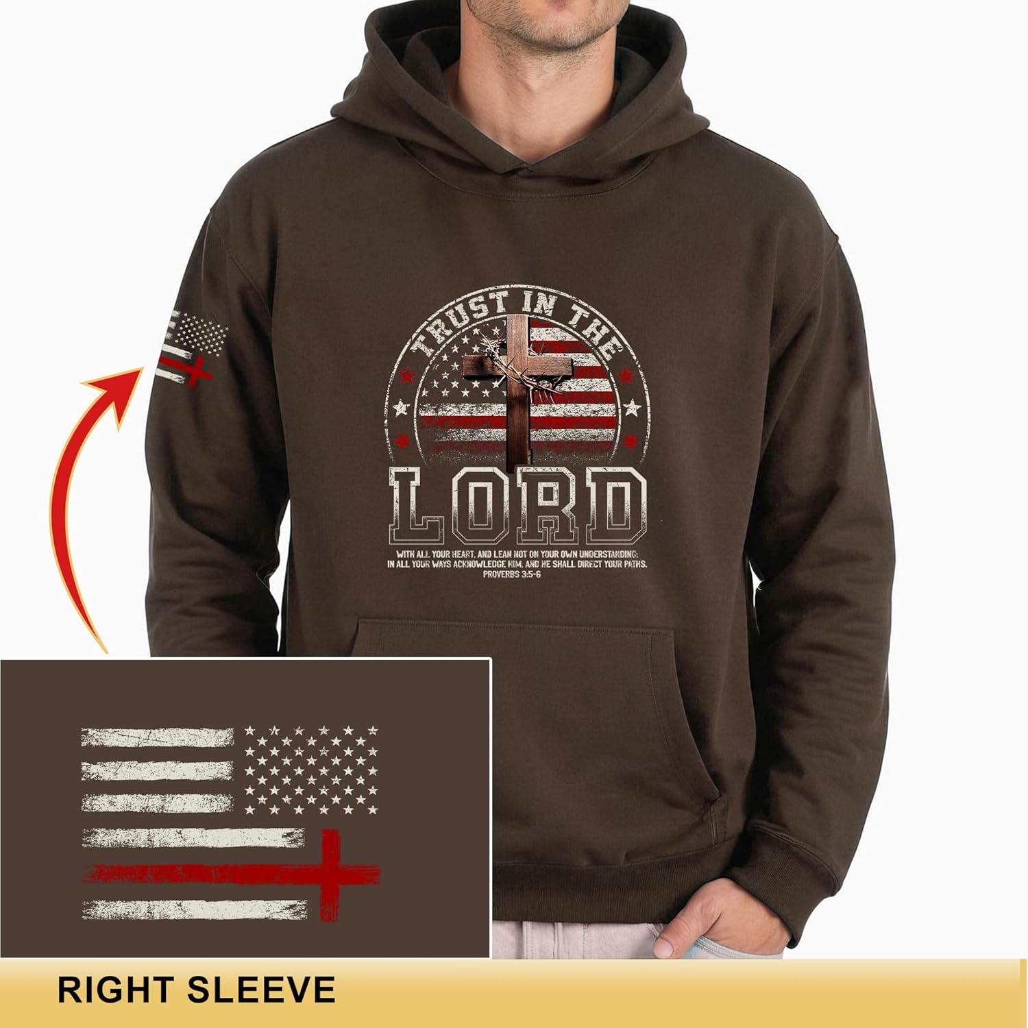 Trust In The Lord Hoodie, Cross Hoodie With American Flag, Christian Hoodies For Men, Bible Verse Hoodies - Image 5