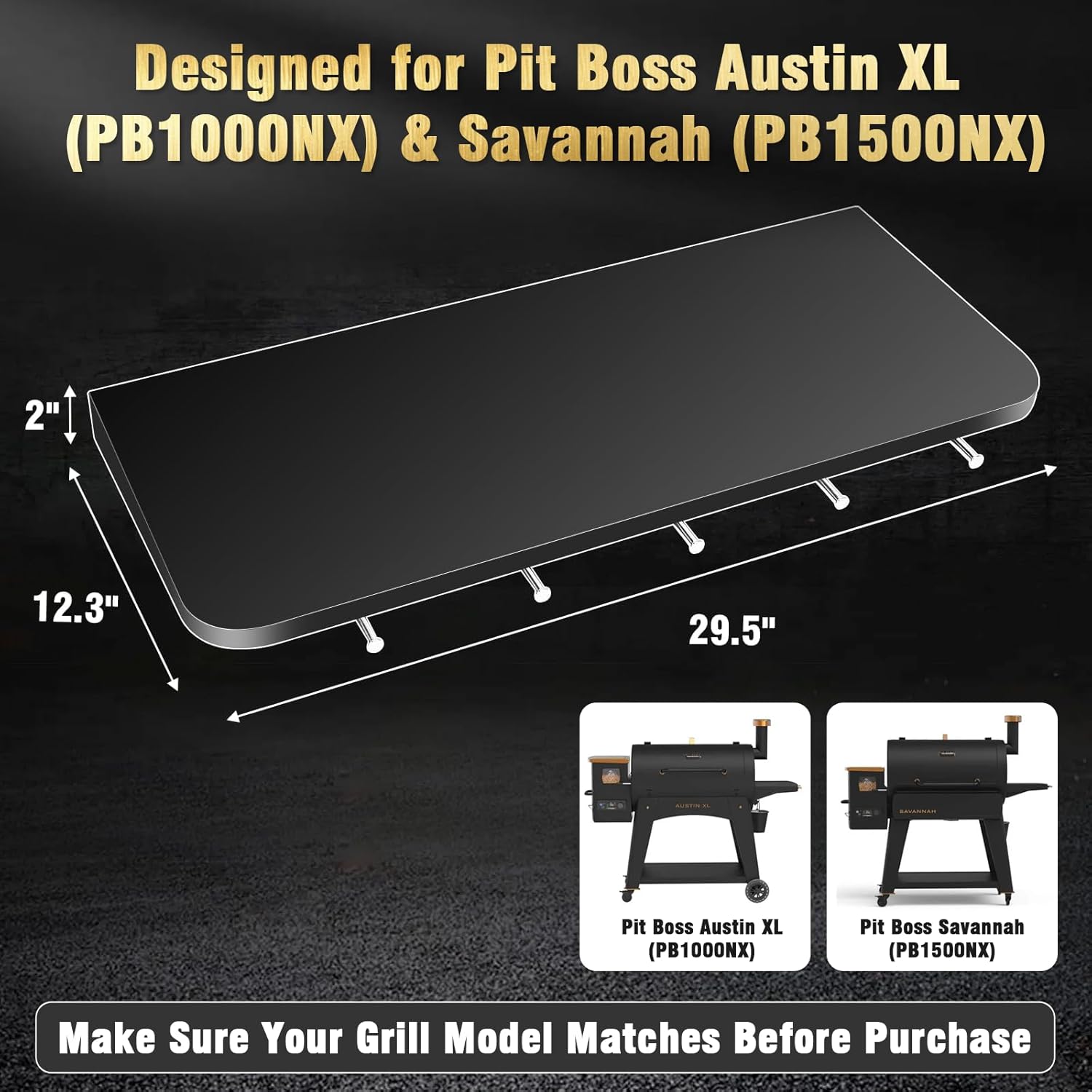 Uniflasy Folding Front Shelf for Pit Boss Austin XL & Savannah PB1000NX PB1500NX, 29.5" Heavy Duty Grill Prep Table with 5 Hooks, Space Saving Steel BBQ Front Shelf Grill Accessories