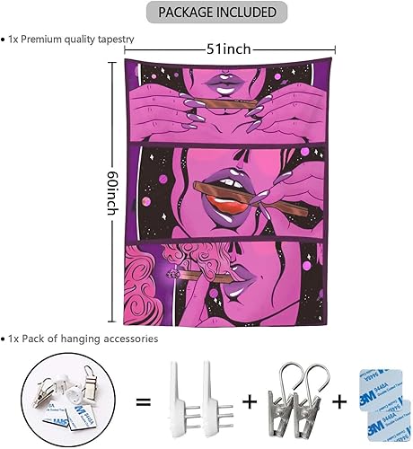 Miniatura 7 de Blacklight Cool Girl - Tapiz para colgar en la pared, arte hippie, decoración de pared de anime morado para dormitorio, póster estético con rayos