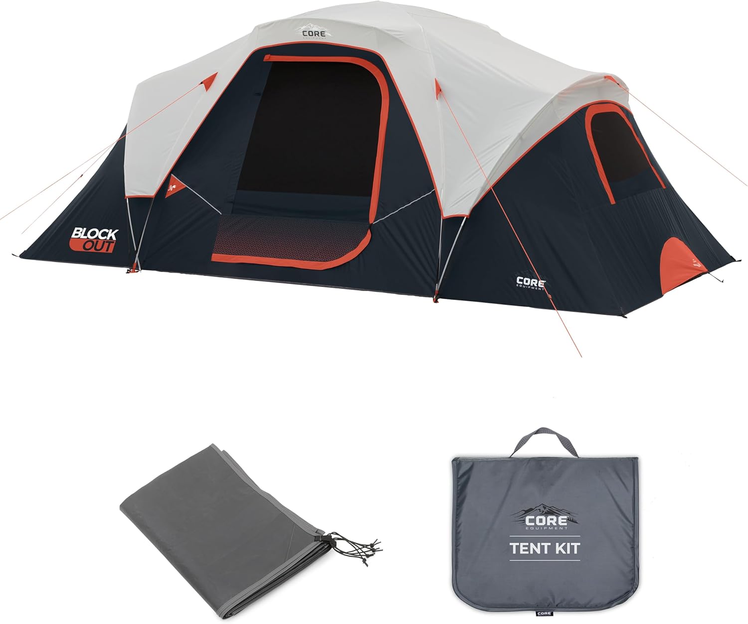 CORE Blackout 9 Person Dome Tent with Footprint and Tent Kit
