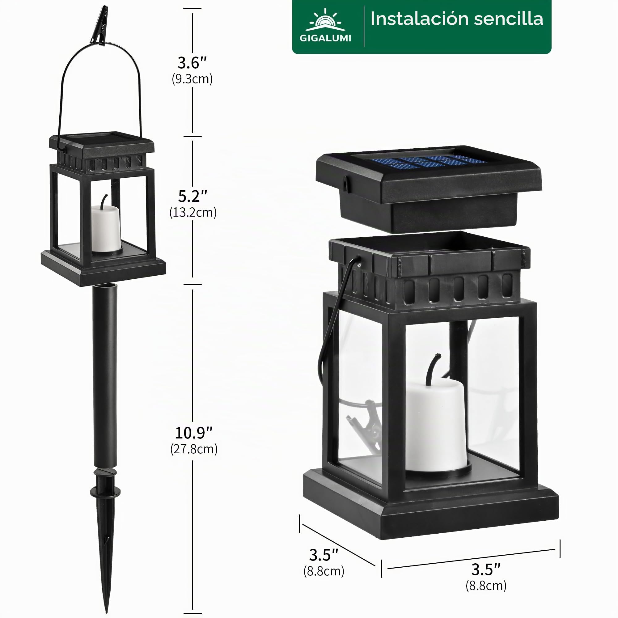 GIGALUMI Farol solar colgante para exteriores, paquete de 8 luces solares con estaca para jardín, patio, césped, cubierta, paraguas, tienda de campaña, árbol, patio, entrada (blanco cálido).