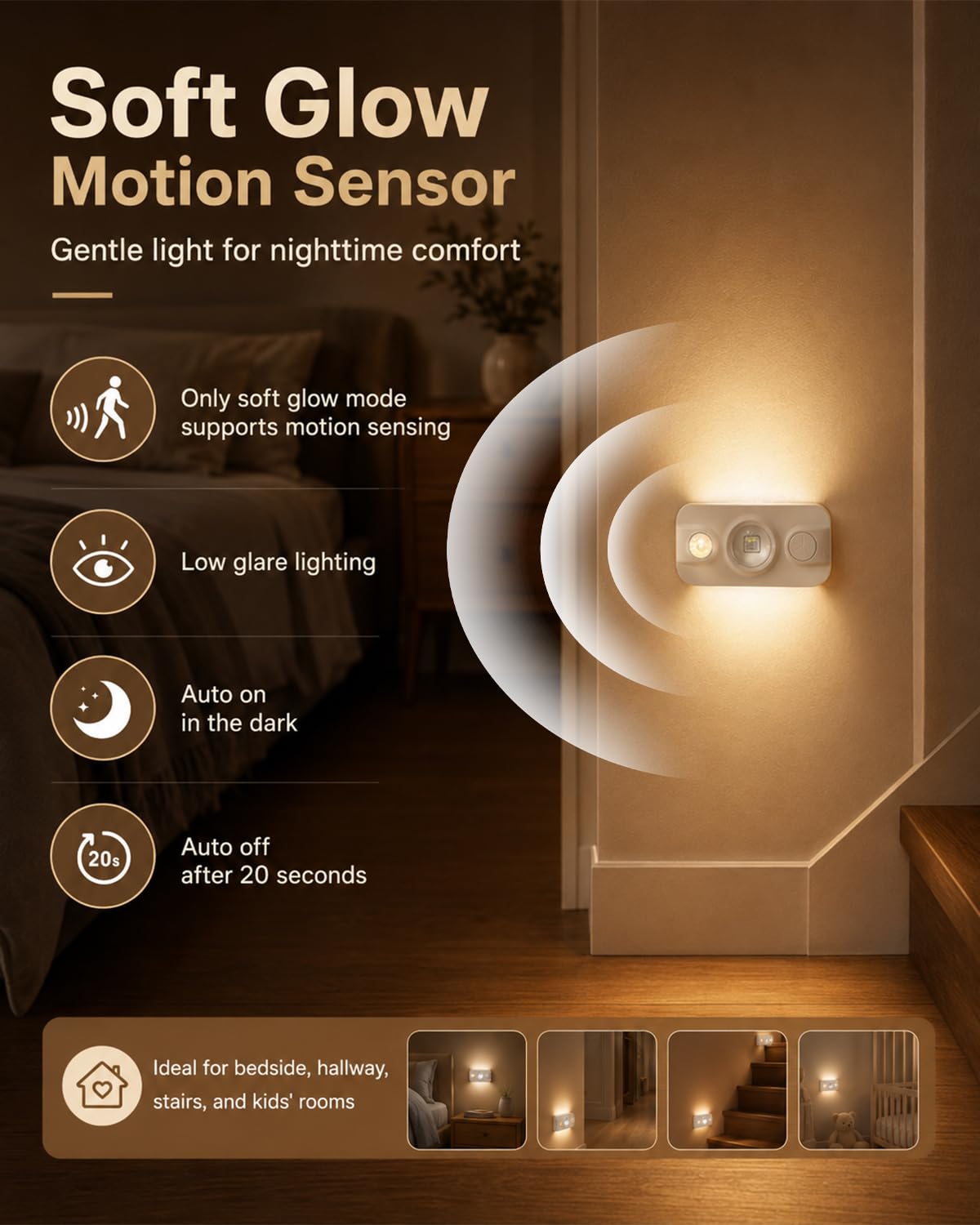 2 luces de escalera con sensor de movimiento adhesivas, luz nocturna LED blanca cálida, luces de escalera que se pegan en cualquier lugar, luz de armario, luz de pared que funciona con pilas para