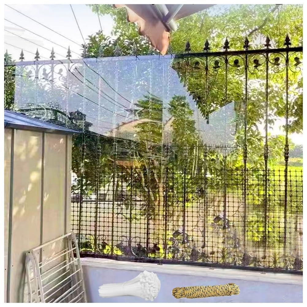 Clear Plastic Tarps with Grommets, Heavy Duty Waterproof Vinyl Tarps, Balcony Rain Screen, Windbreak Fence, Dustproof Plastic Sheeting(10x20ft(3x6m))