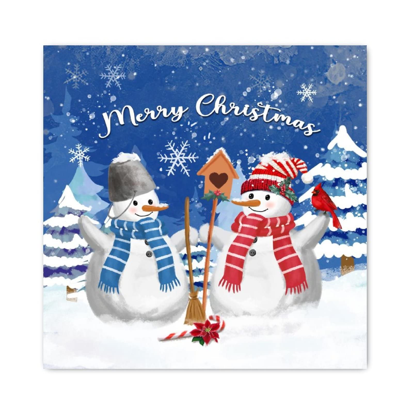 Panneau en bois Merry Christmas bonhomme de neige 40x40 cm décor d'hiver