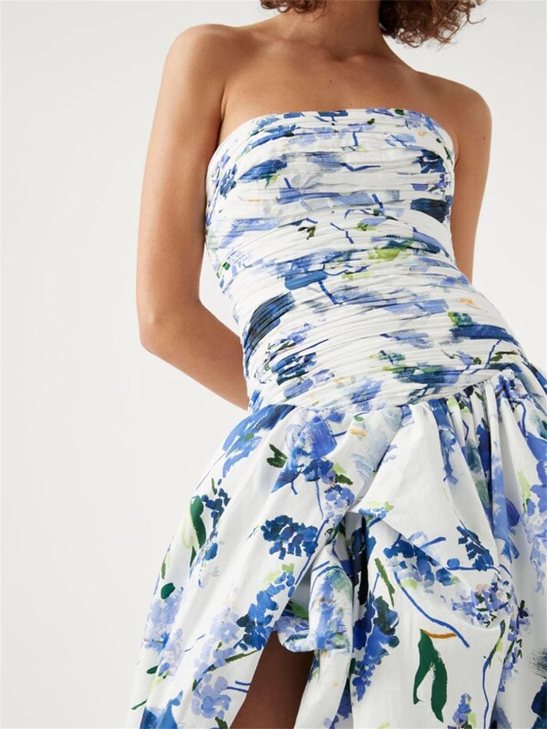 Women's Hit Color Slimming Strapless Sleeveless High Waist Temperament Long Dress.  (Size S)