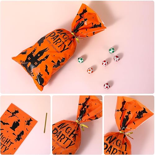 Miniatura 3 de Bolsas de dulces de Halloween, bolsas de celofán transparente de 5 x 10 pulgadas con diseños de Halloween, calabazas, bolsas de violonchelo de