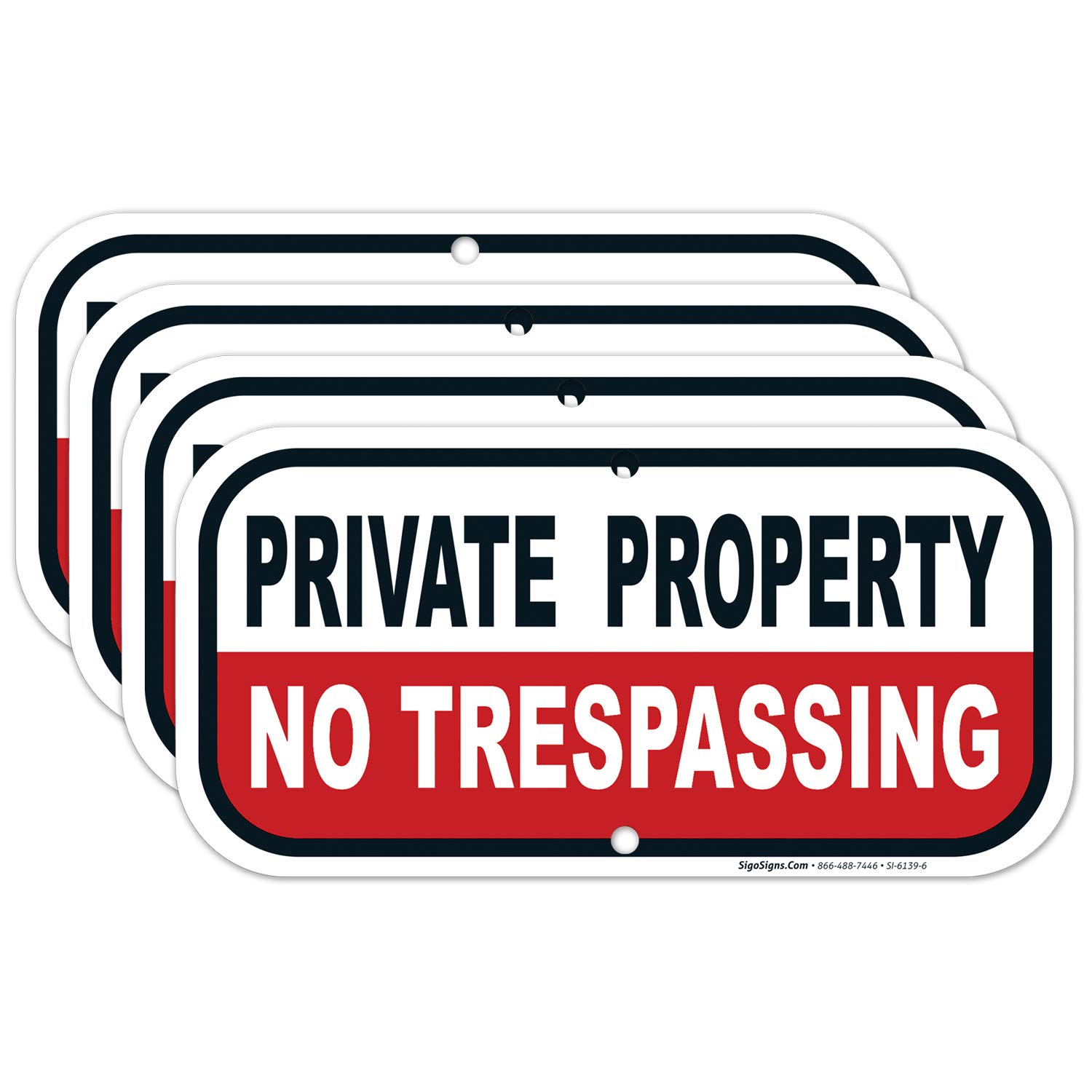 No Trespassing Private Property Sign, Red Background, (4 Pack) 8"x12" Inches, Rust Free Aluminum, Fade Resistant, Made in USA