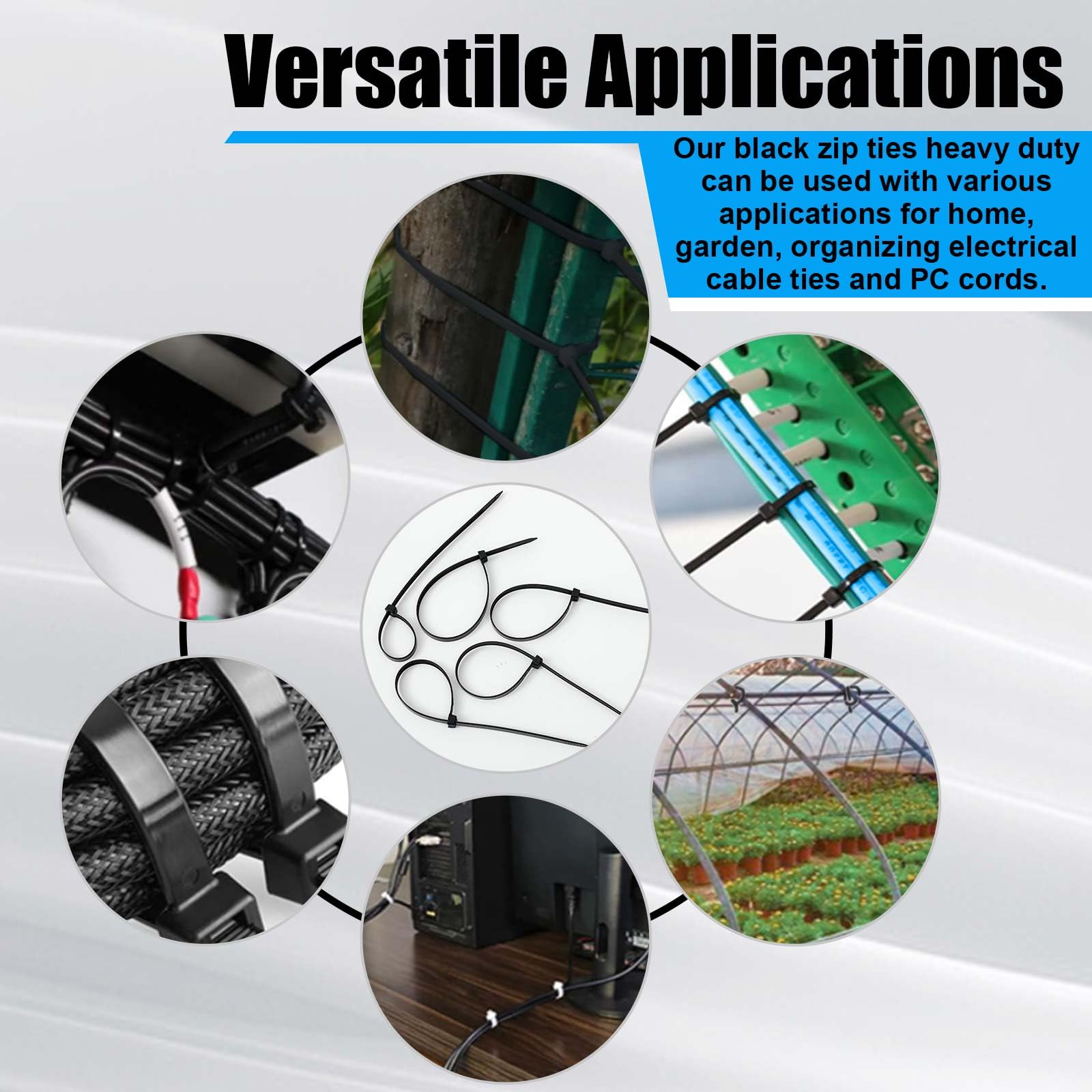 Reallnaive 1000 fascette stringicavo da 20 cm, resistenti, 54,4 kg, resistenti alla trazione, in filo di nylon nero, per interni ed esterni
