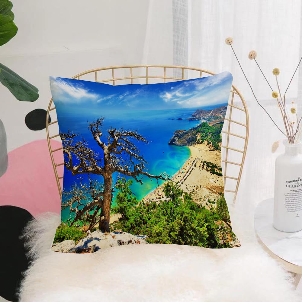 HYOSXW Cushion Cover,Throw Pillow Case Home Decorative for Living Room Bedroom Sofa Chair 16X16 Inch,fantastic beaches of Greece - Tsambika bay on Rhodes island,Pillowcase 40X40cm