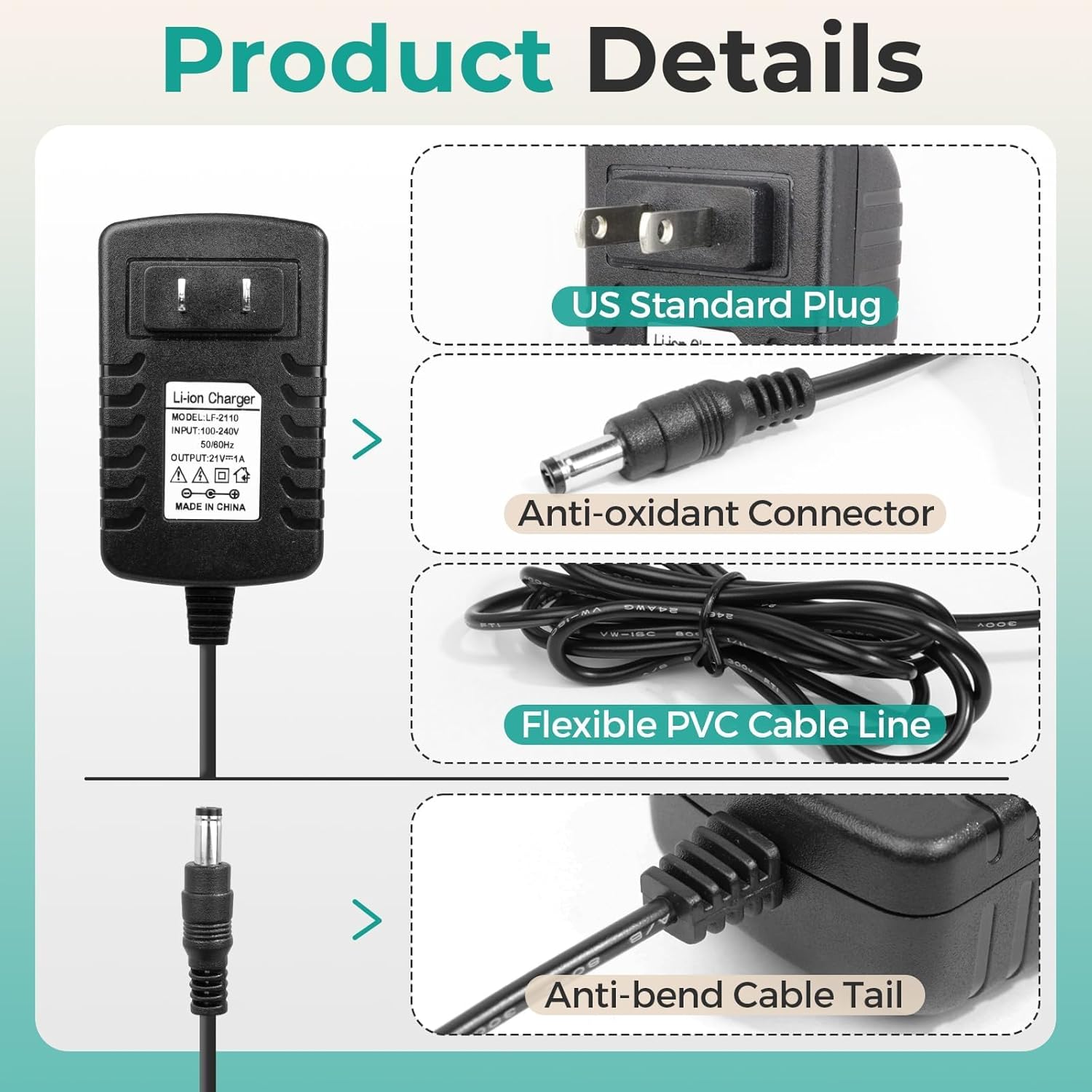 2Pcs 21V Charger Compatible with Saker Mini Chainsaw Battery SK1804D, Power Supply for 20V Lithium Battery AC/DC Adapter, Universal Wireless Small Electric Portable Handheld Chainsaw Accessory Charger - Image 6