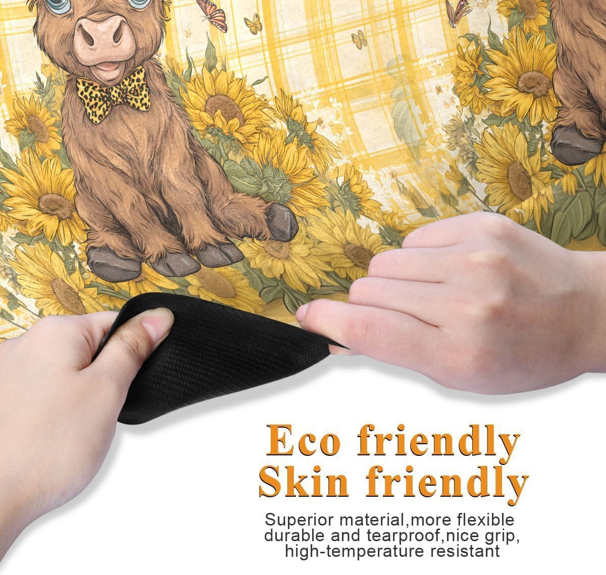 ALAZA A Lovely Highland Cow Baby is Sitting Among Sunflowers with A Sunflower in Her Hair Yoga Mat Non Slip Fitness Exercise Mat, Workout Mat for Yoga, Pilates and Floor Exercises