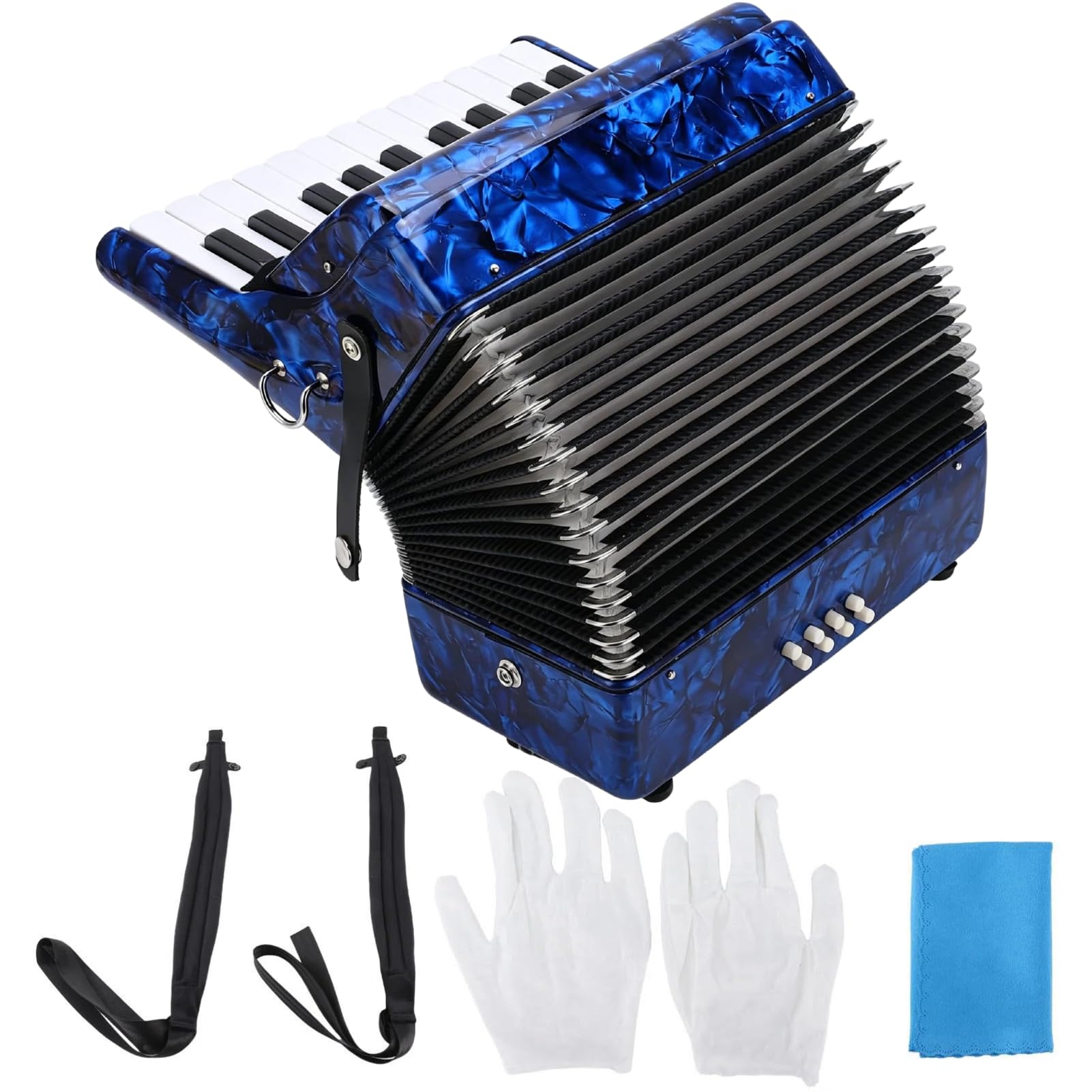 Accordéon Professionnel, Clé 8 Basse, ABS et Bois Massif, Soufflet en Cuir de Vachette, Instrument de Musique Accordéon pour Adulte, Débutant, Cadeau d'anniversaire, Performance Musicale