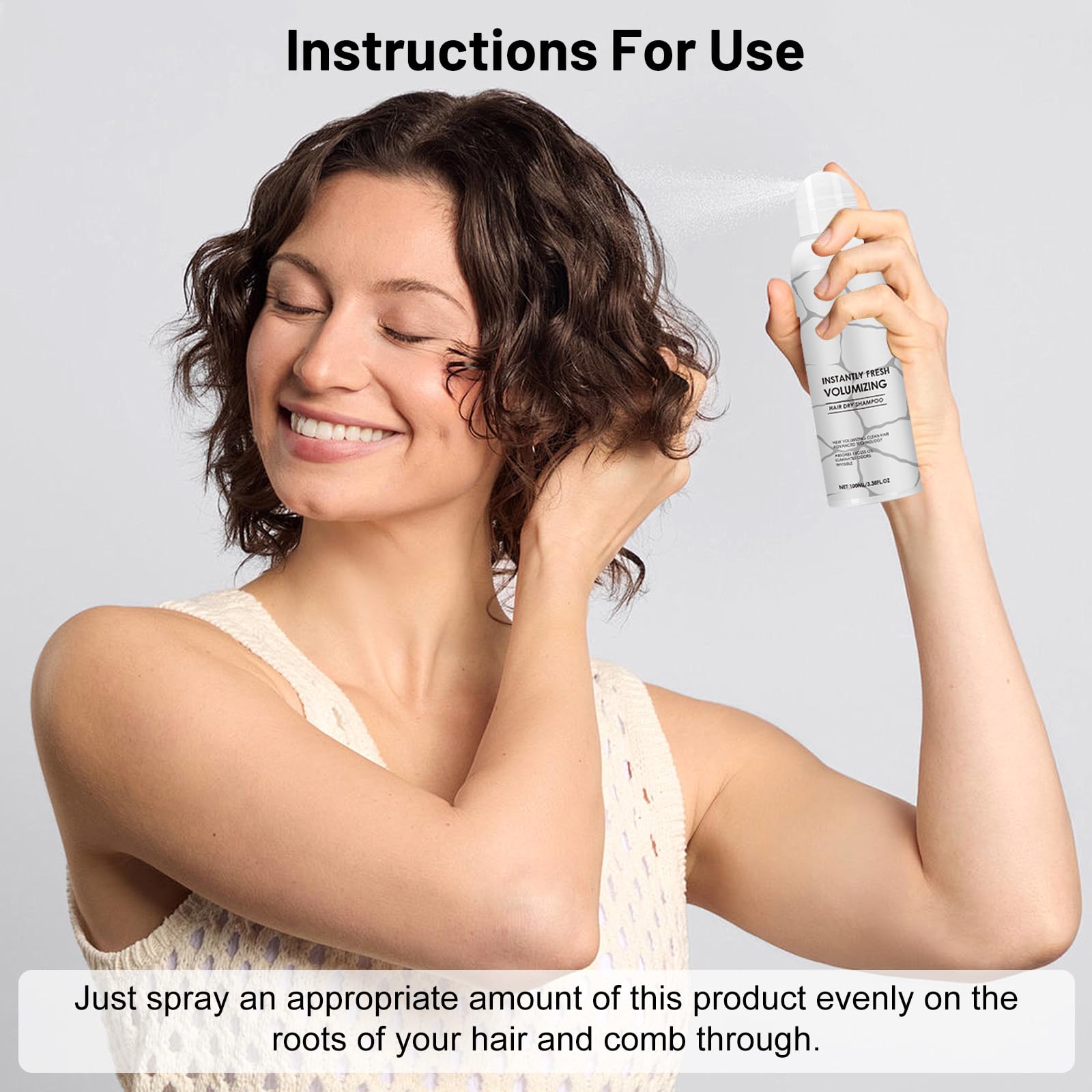 Champú en Seco Spray 100ml, Dry Shampoo sin Residuos Blancos, Frescura y Volumen Inmediato, Limpieza sin Lavado, para Cabello Graso, Oscuro y Claro, Formato Viaje