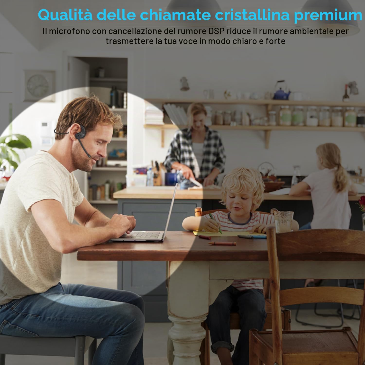 iDIGMALL Cuffie Bluetooth con microfono staccabile, cuffie wireless multi-punto, con microfono DSP a cancellazione del rumore, per telefono, PC, laptop, comode e leggere, cuffie aperte per ufficio,