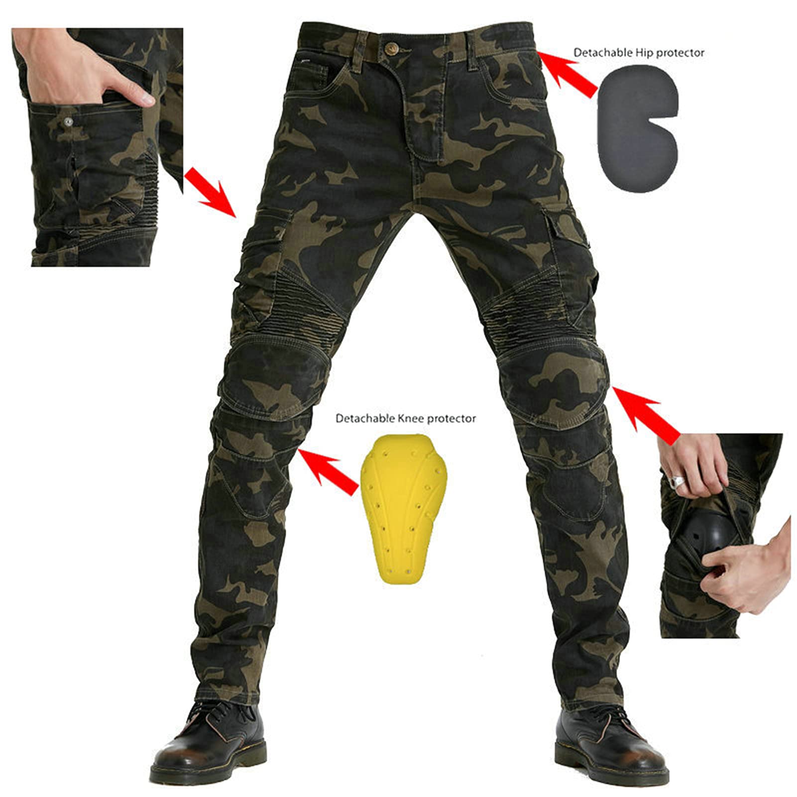 Pantalones vaqueros de moto para hombre fabricados con tela Kevlar, pantalones protectores de motocicleta, transpirables, forrados, reforzados, acolchados extraíbles