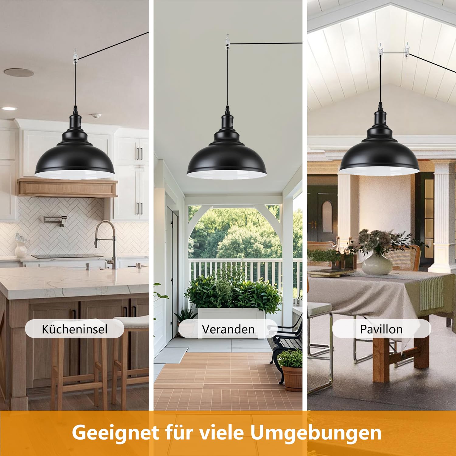 Hängelampe mit Stecker, Dimmbar Vintage Pendelleuchte mit 4.5m Kabel und Dimmer Schalter, E27 Lampefassung Schwarz Metall Hängeleuchte für Outdoor & Innen Küche Garten Balkon Terrasse, Ø 26CM | Kronleuchter mit Kabel 4,5 m und Dimmschalter, Deckenleuchte,