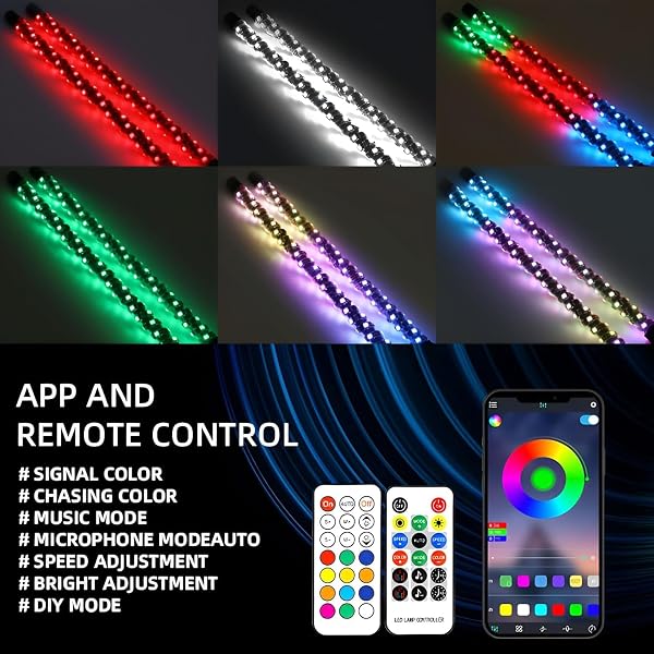 2 Pack 3FT Whip Lights, LED Whip Light with App & Remote Control, Spiral RGB Chasing Lighted Antenna Whips, Whip Light for UTV ATV RZR SXS Can-Am Dune Buggy Offroad Truck (3FT) - 3