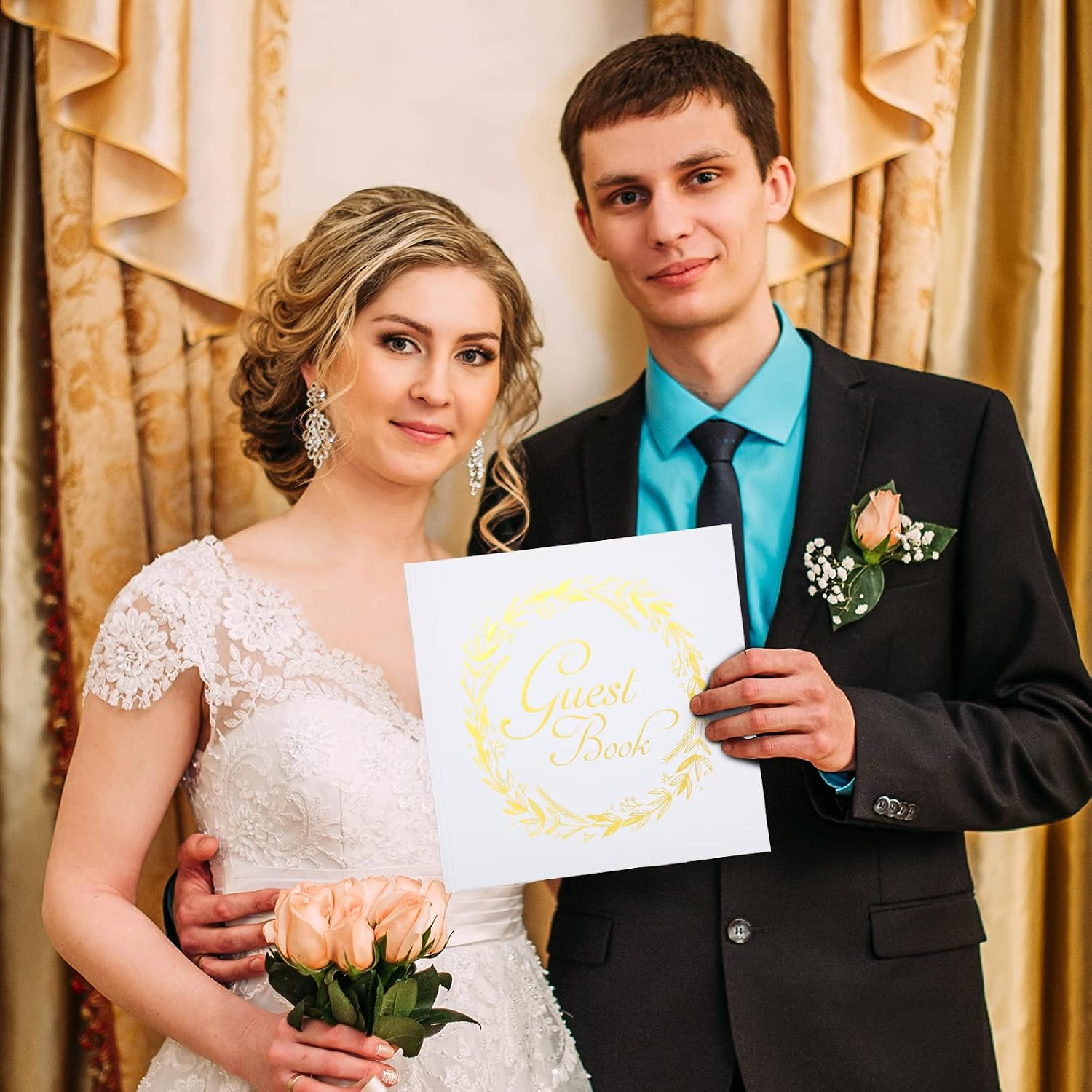 Wedding Guest Book with Pen and Table Cards, 9 x 9 Inch Guest Book Wedding Reception 50 Sheets Sign in Book Wedding Memory Book for Wedding Party Bridal or Baby Shower Guest Visitor (Romantic Style)