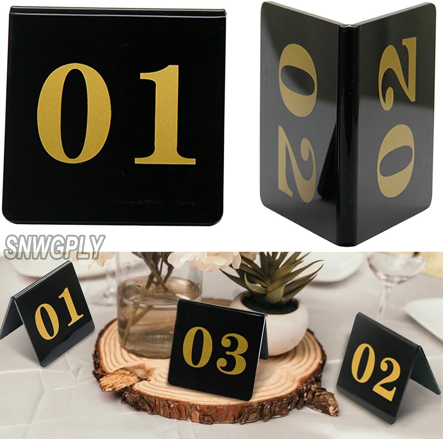 Tabletop Number Sign Acrylic, Tent Style Table Number For Weddings Receptions, Table Cards Double-Side Numbers 1-100, Not Easily Deformed, Stacking Storage ( Color : 1 to 100 , Size : 8x8cm(3x3in) )