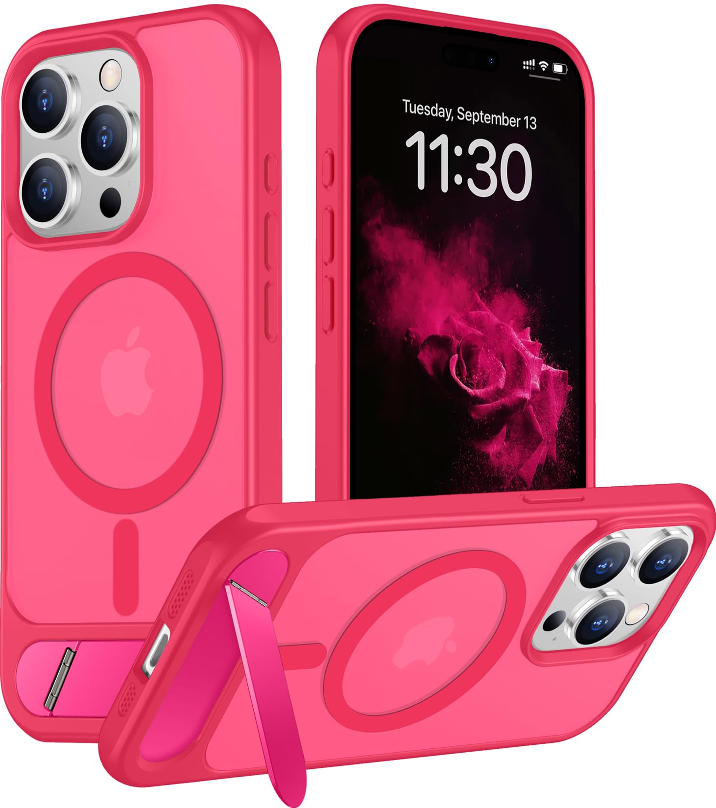 Temdan Magnetic Compatible with iPhone 15 Pro Case, [Built-in Invisible Kickstand][Compatible with MagSafe][Military Grade Shockproof] Slim Translucent Matte Phone Case for iPhone 15 Pro 6.1"