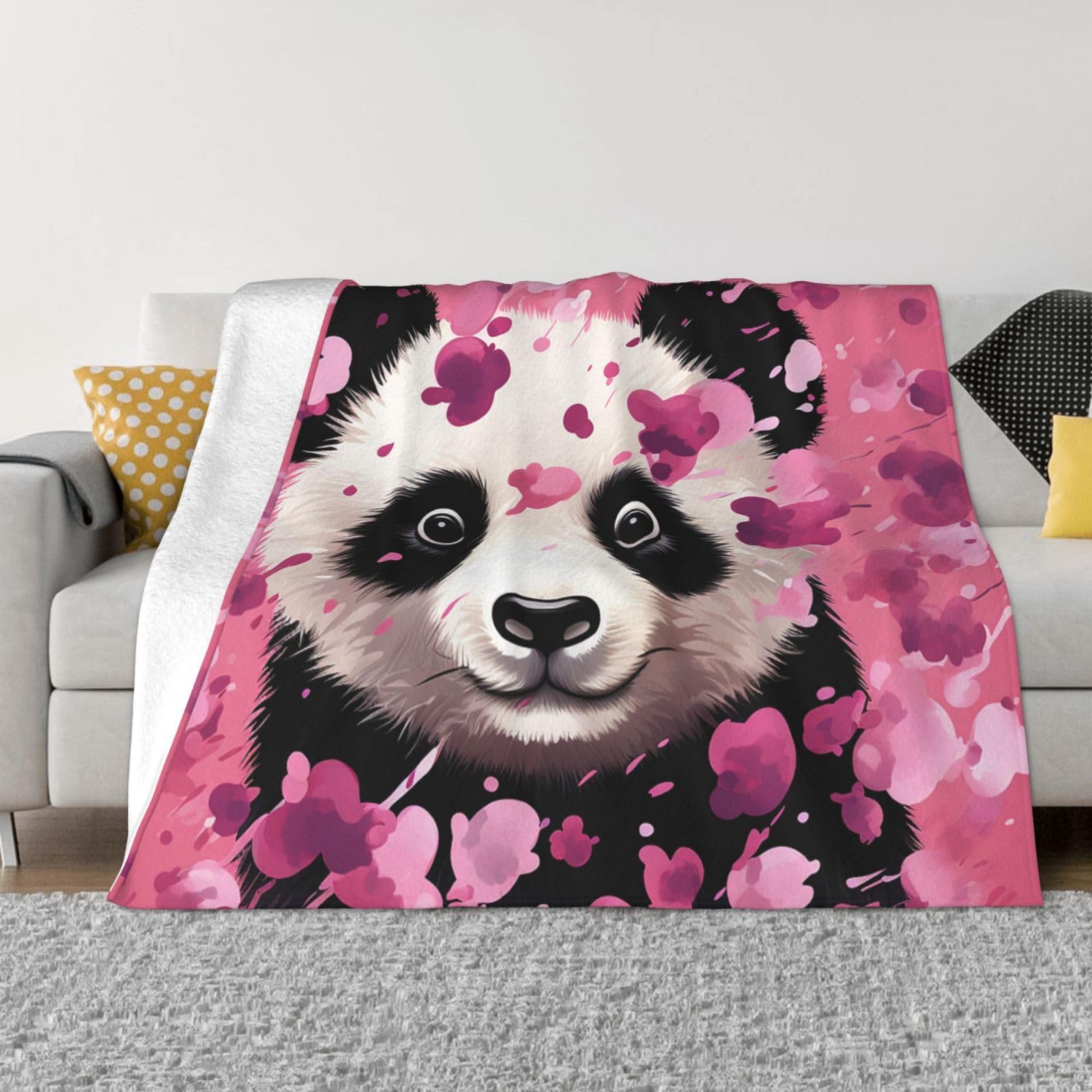 Couverture polaire chaude plaid flanelle réversible panda rose
