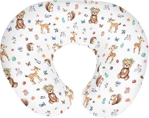 Miniatura 14 de Fundas de almohada de lactancia de animales del bosque gris para niños, ciervos, osos, caballos, zorros, montañas, fundas de lactancia