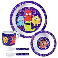 Vista 10 de Bentology Juego de 5 piezas de comida para niños, tema de helado, incluye plato y cuenco de borde elevado, taza, tenedor y cuchara, apto