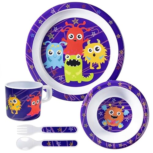 Miniatura 10 de Bentology Juego de 5 piezas de comida para niños, tema de helado, incluye plato y cuenco de borde elevado, taza, tenedor y cuchara, apto