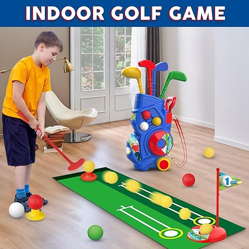 Miniatura 6 de Letapapa Juego de golf para niños pequeños, palos de golf mejorados para niños con alfombrilla de putting, juguetes para niños de 3, 4, 5+ años de