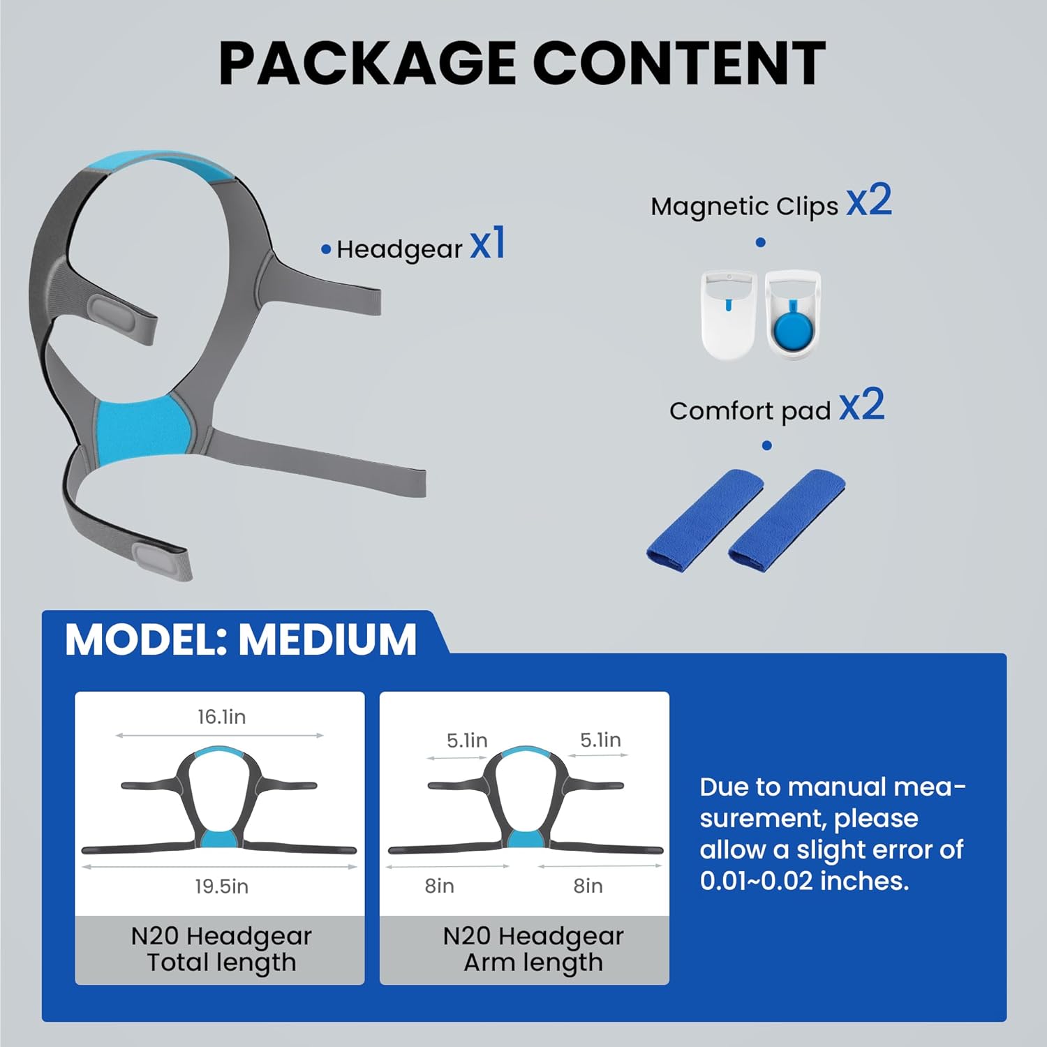 N20 Headgear Compatible with AirFit N20 / AirTouch N20 Nasal Mask Headgear,Elasticity Premium Soft Replacement AirFit N20 Headgear with Clips and Strap Covers - Image 8