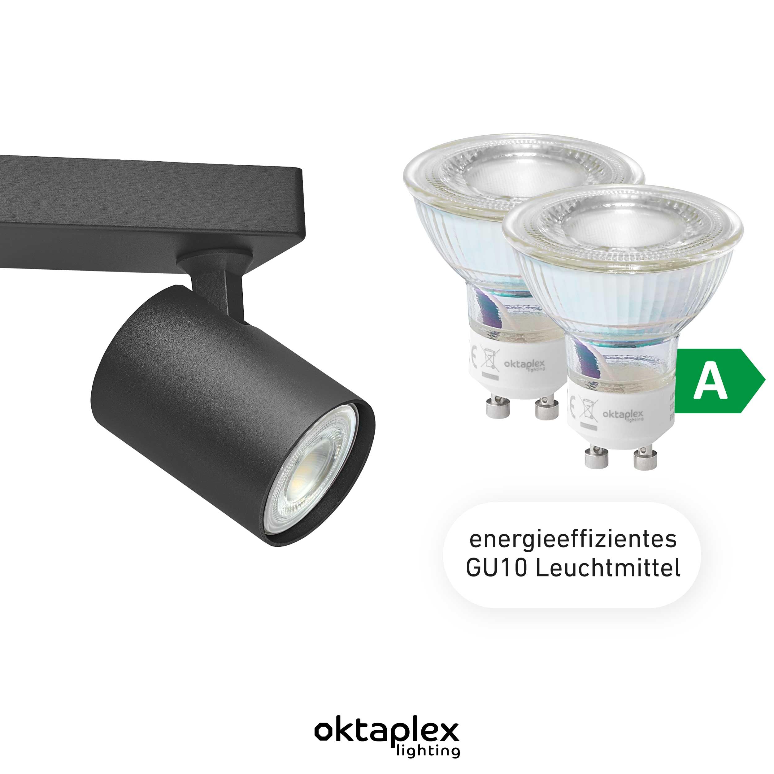Oktaplex Bora Deckenstrahler Led 2-flammig schwarz inkl. Leuchtmittel | GU10 warmweiß 450lm 2,5W LED Strahler Deckenleuchte - Energieklasse A schwenkbar