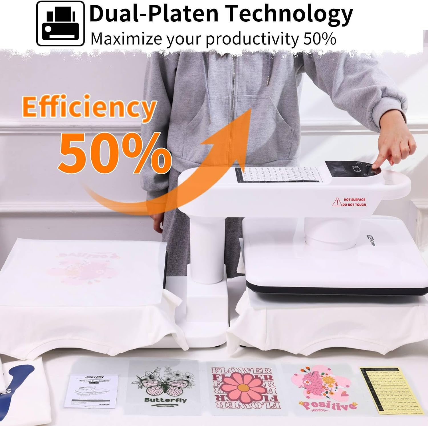 AKEYDIY Dual Auto Heat Press 15"x15" Heat Press Machine for T Shirts with Double Workstation, Professional Sublimation Shirt Press with Auto Open & Release, Adjustable Pressure & Higher Heating Height