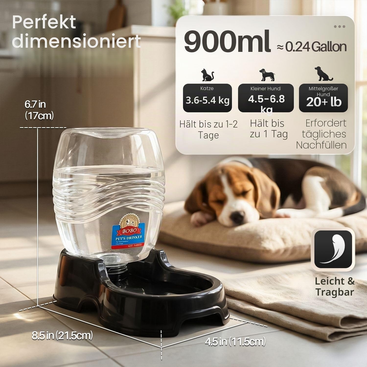 Flexzion Wasserspenderstation für Haustiere, schwarz, 1/4 Gallonen, automatische Nachfüllung, Schwerkraft-Bewässerung, Trinkbrunnen, Flasche, Schüssel, tragbarer Ständer für kleine Hunde, Katzen,