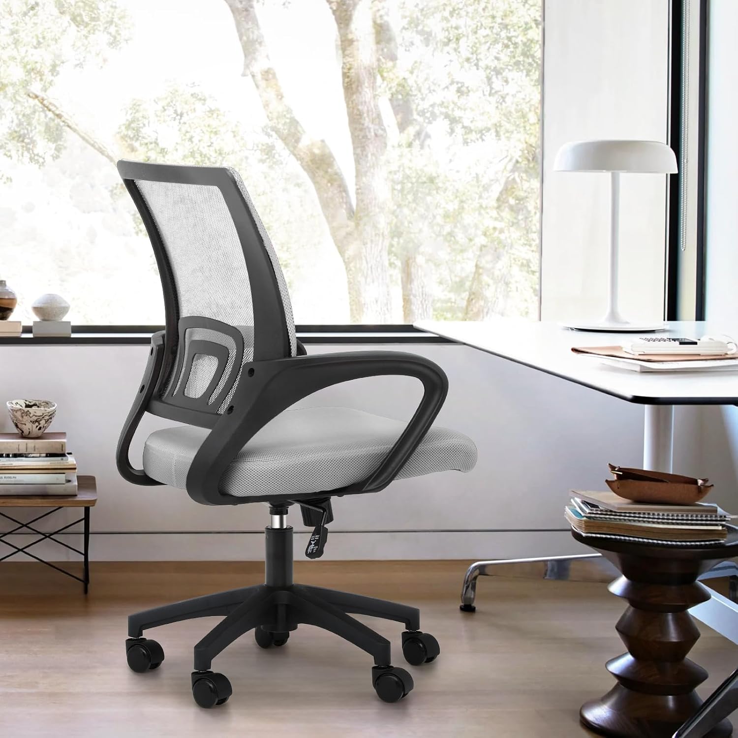 Magshion Ergonomic Office Desk Chair, Mid-Back Mesh Computer Chair, Swivel Chair with Breathable Backrest & Lumbar Support, Adjustable Height for Gaming, Work, Study, 300 Lbs Capacity, Light Gray - 2
