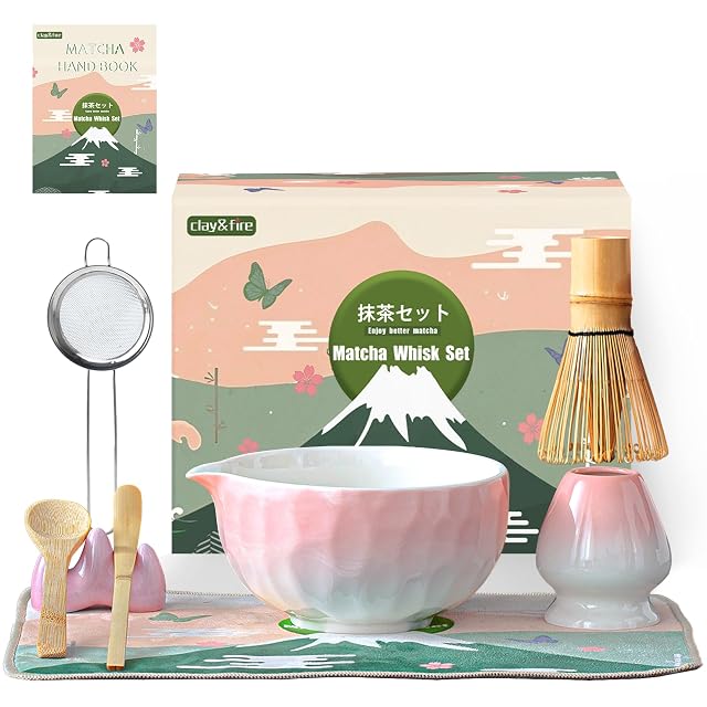 Clay Fire Matcha Whisk Set 9 pcs Ceramic Matcha Set Gifts for Women Matcha Bowl with Spout and