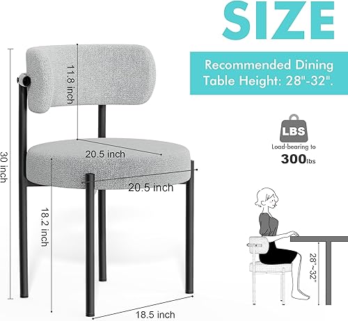 Miniatura 2 de Boucle - Juego de 4 sillas de comedor, sillas Morden de mediados de siglo gris claro con respaldo curvo, sherpa tapizada redonda con patas de metal,