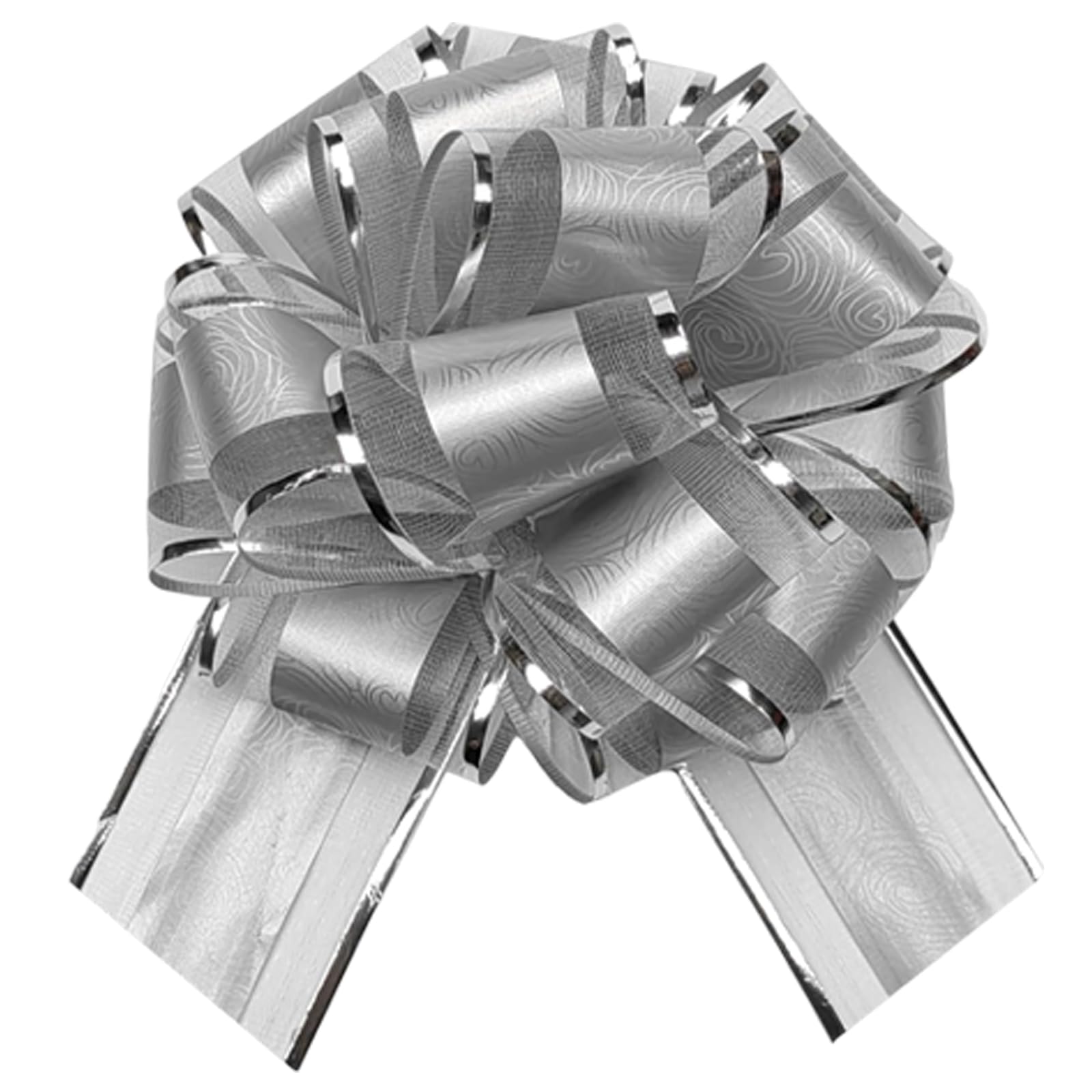 VISTTUSFINE 12 Pcs 6.6 Inch Large Pull Bow with Edge, Big Organza Car Gift Wrapping Bows Ribbon for Wedding Car Baskets Presents Christmas Bow Military Flower Wrapping Ribbon Silver