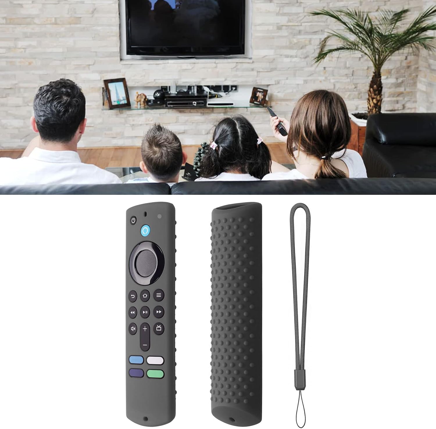 Silicone Remote Cover, Remote Control Silicone Cover for Fire TV Stick Anti Slip Silicone Protective Case with Lanyard 3rd Gen(Grey)