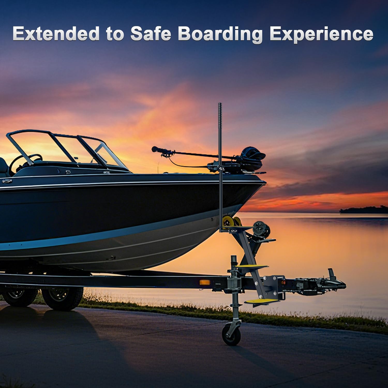 Boat Trailer Steps, 3-Step Heavy-Duty Design with Handrail and Anti-Slip Pad, Fits Tongues 2"–4" Wide & 3"–5" High, 500 lbs Capacity Boat Steps for Trailer