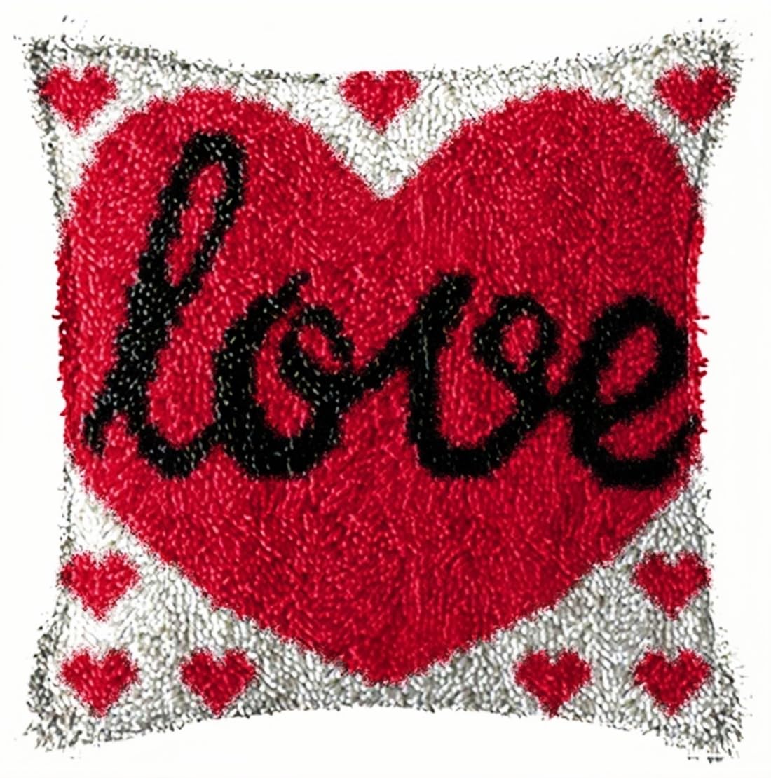 YEESAM ART Latch Hook Cushion Kits for Adults & Beginners, Love Red Heart Pre-Printed Latch Hooking Pillow Kit, DIY Embroidery Set Pillowcase for Home Sofa Decor Idea (Love)