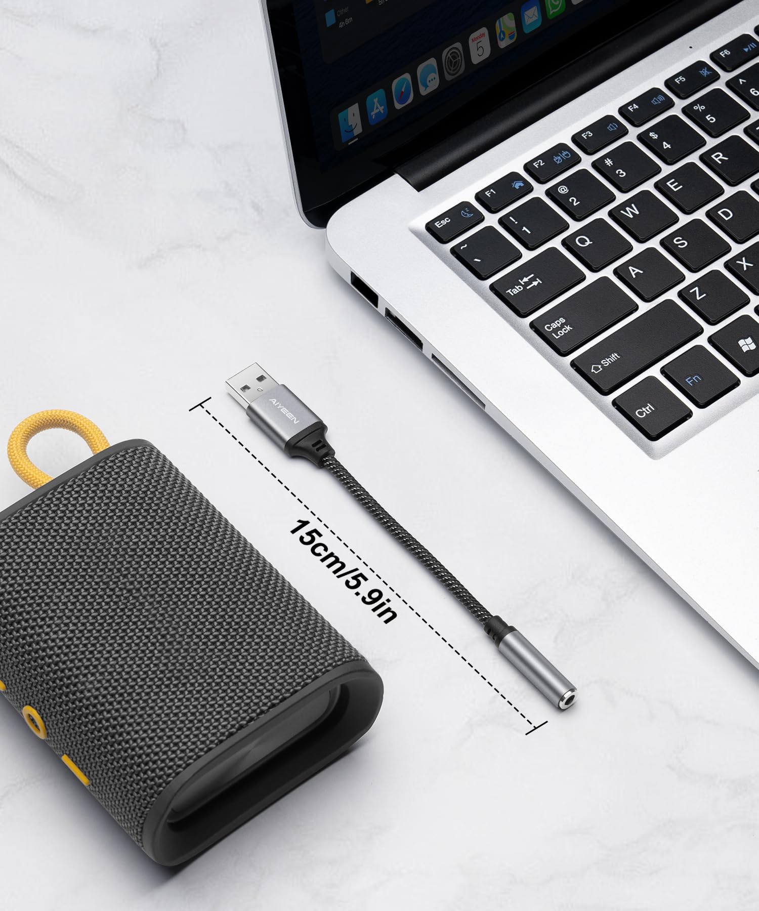 Cavo adattatore audio da USB a femmina da 3,5 mm, convertitore stereo da USB maschio a jack AUX intrecciato in nylon da 15 cm con chip ad alta risoluzione, per cuffie, AUX per auto (grigio)