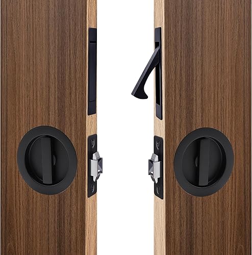 Dontay Cerradura de paso de puerta de bolsillo y tirador de borde, sin bloqueo, montaje empotrado, herrajes ocultos de perfil bajo, mango plano para