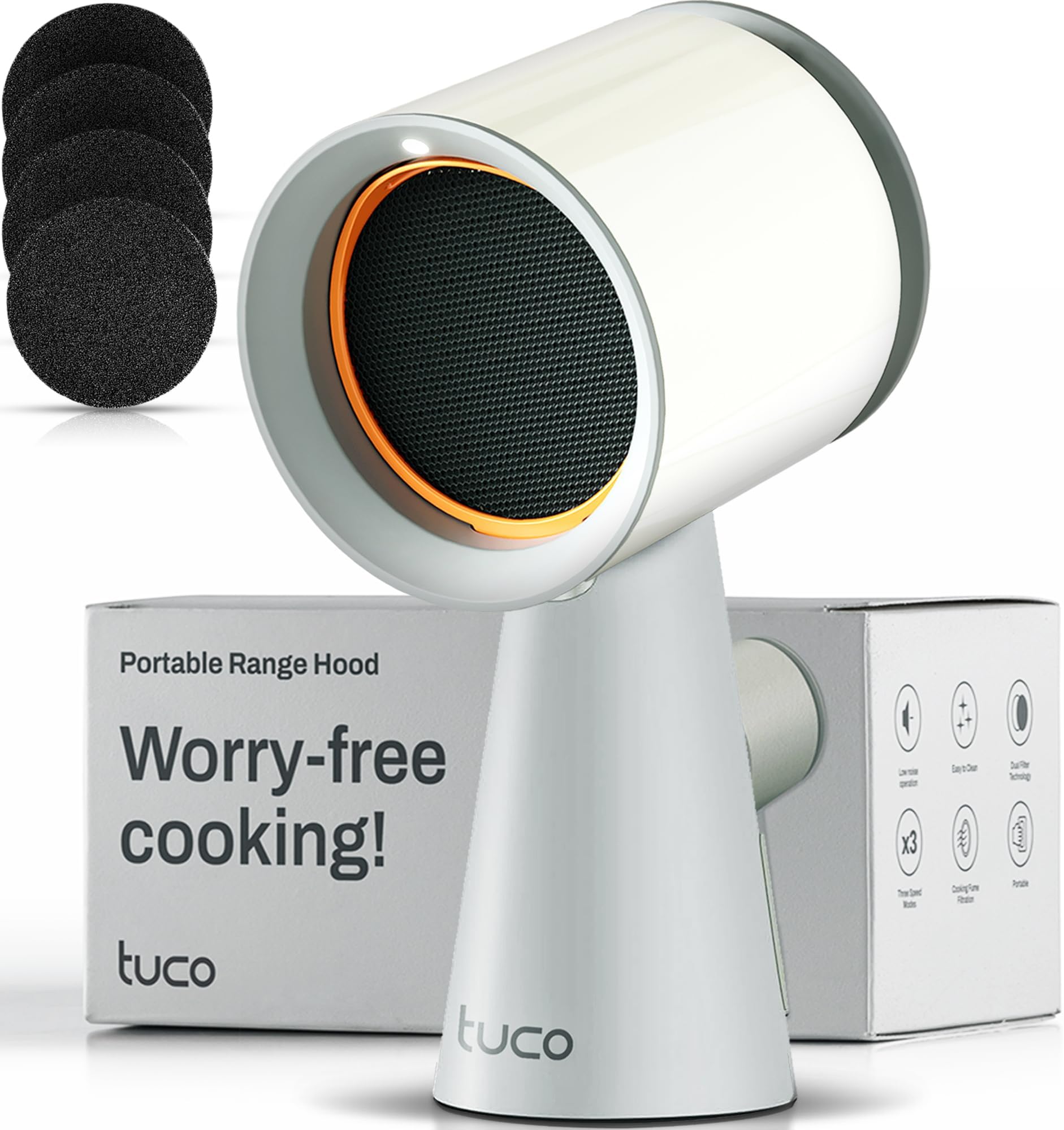 TUCO Portable Range Hood, Countertop Kitchen Exhaust Fan with 3 Speeds, 5-Layer Filter, Powerful Smoke Removal, Low Noise, Oil Cup, Air Purifier for Apartments, Dorms & Indoor BBQ Smokeless – Grey
