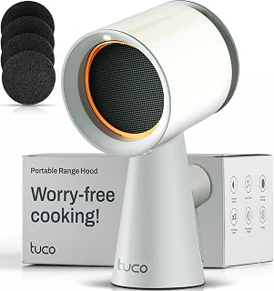 TUCO Portable Range Hood, Countertop Kitchen Exhaust Fan with 3 Speeds, 5-Layer Filter, Powerful Smoke Removal, Low Noise, Oil Cup, Air Purifier for Apartments, Dorms & Indoor BBQ Smokeless – Grey