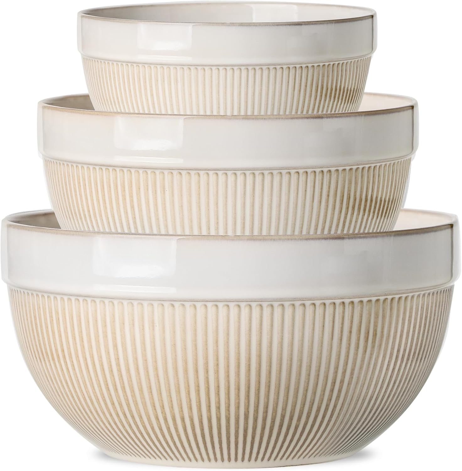Large Ceramic Mixing Bowls, White Kitchen Bowls (1QT/2.3QT/4.6QT), Set of 3 Nesting Bowls for Baking, Cooking, Serving, Prepping, Dough Bread Making Bowl, Microwave and Dishwasher Safe - Thumbnail 4