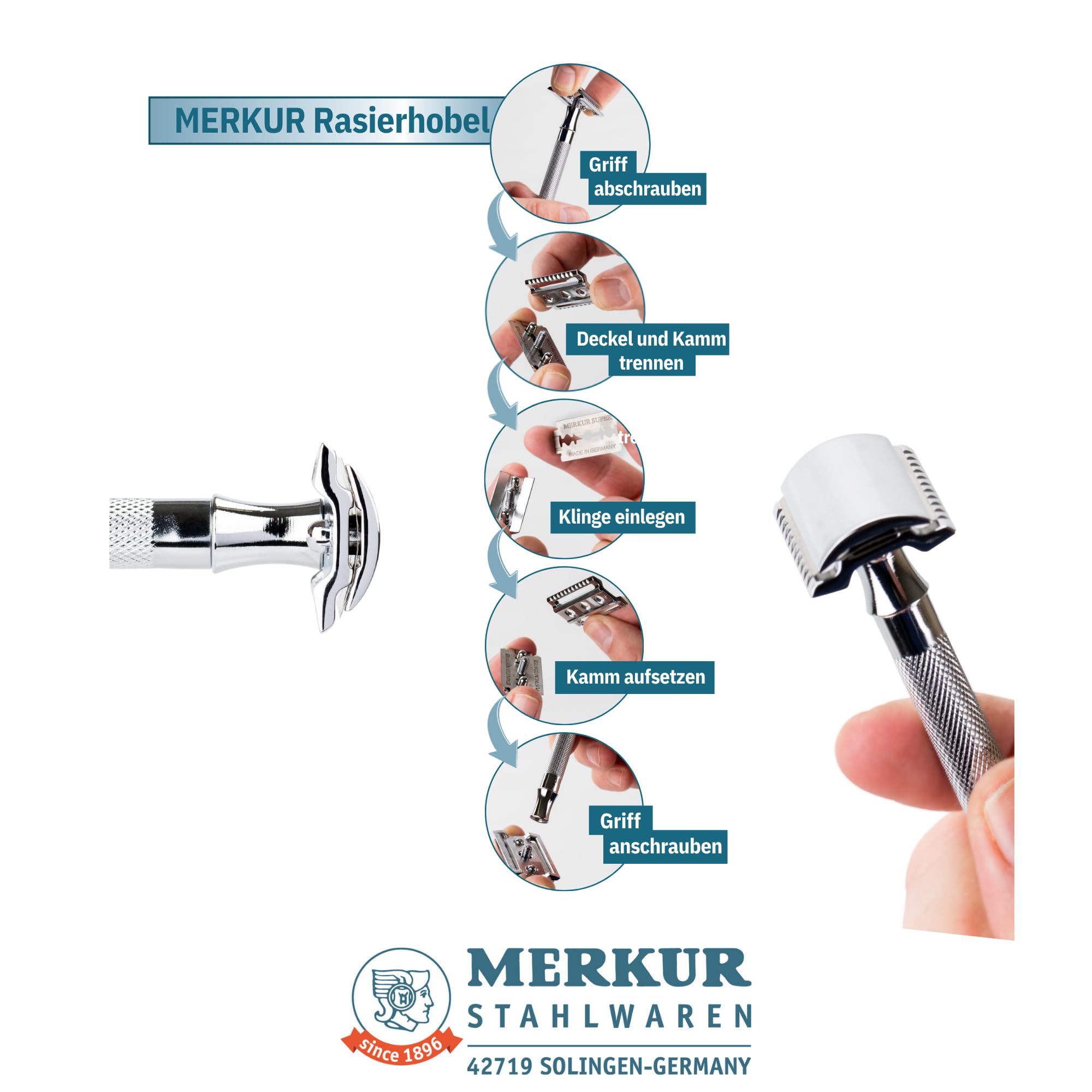 MERKUR Rasierklingen Edelstahl Super Platinum Silber 910 (100 Stück) | Klassische doppelseitige Rasierklinge mit Platin beschichtet | Ideal für Nassrasur mit dem Rasierhobel | Rostfreier Edelstahl